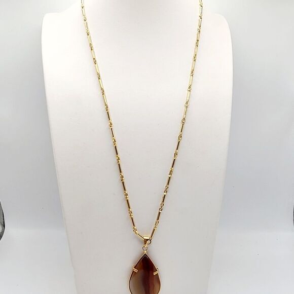 Vintage Agate Stone Teardrop Pendant Necklace - Picture 5 of 5